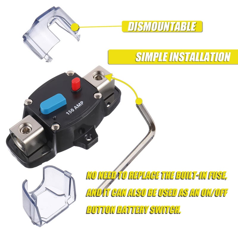 EPLZON 150A 12-48 Volt DC Self Recovery Circuit Breaker with Manual Reset Button for Automotive Rv Marine Boat (150Amp) - Image 5